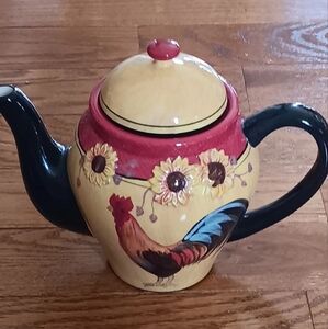 Ceramic Teapot with Rooster Design - Red, Yellow, Blue